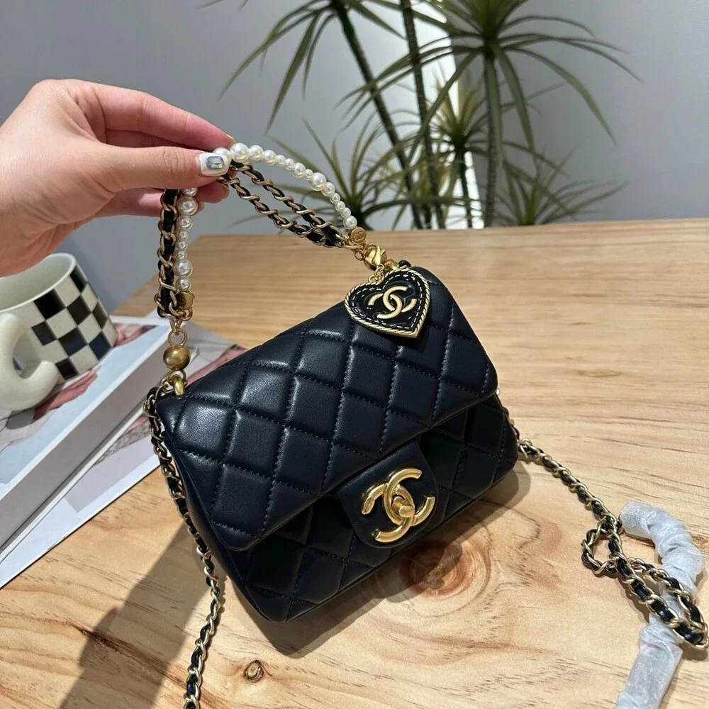 CHANEL MINI SQUARE FLAP BAG WITH PEARL CHAIN